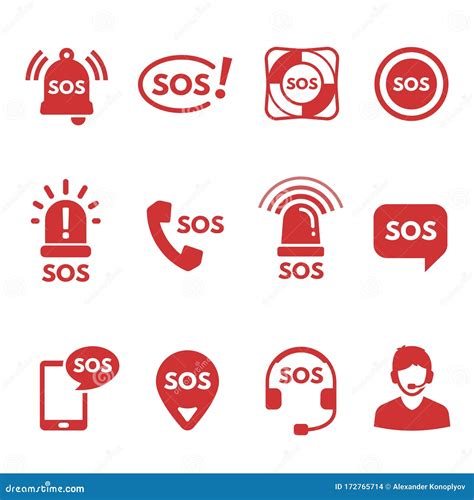 Collection Of Red Flat Sos Icons Or Symbols Stock Vector Illustration