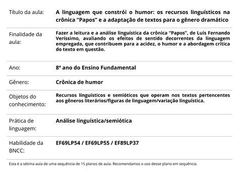 Plano De Aula 8º Ano A Linguagem Que Constrói O Humor Os Recursos