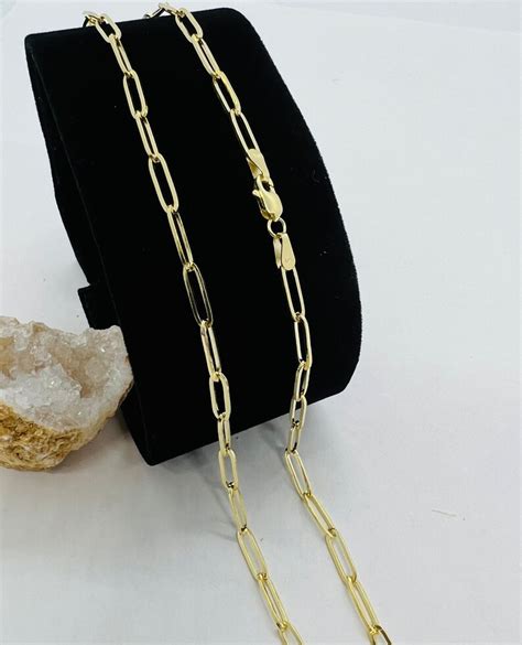 Paper Clip Solid K Gold Chain Necklace Women S Chain Mm Etsy