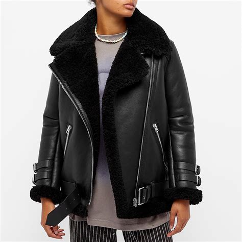 Acne Studios Velocite Leather Shearling Jacket Black Black END GB