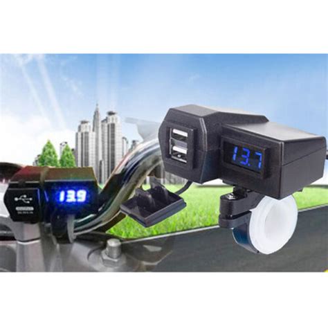 12V Waterproof Motorcycle Dual USB Charger LED Voltmeter Power Port