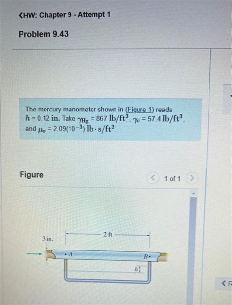 Solved The Mercury Manometer Shown In Figure 1 Reads