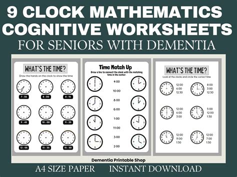 9 Simple Clock Cognitive Worksheets Activity Seniors Large Print Easy