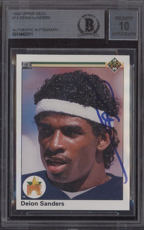 Deion Sanders Signed 1990 Upper Deck Rookie Card 13 Bas Bgs Auto 10 Autograph Ebay