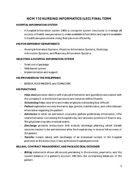 Informatics Finals Reviewer Ncm Nursing Informatics Lec Final