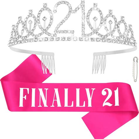 Cavetee Silver Finally 21 Birthday Sash And Crown For Women 21st Birthday Crown And