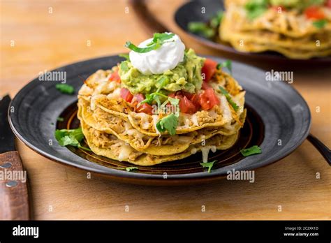 Crunchy Chicken Tostada Stack Tostadas Are A Type Mexican Food Made