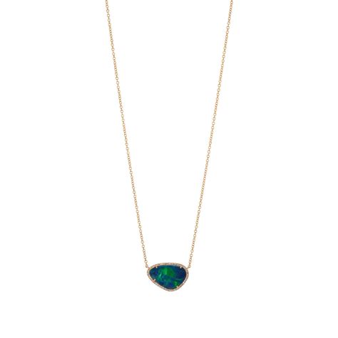 Kai Linz Blue Fire Opal Diamond Halo Necklace