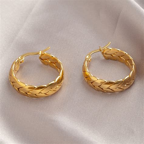 Saudi Gold 18k Pawnable Legit Pure Gold Simple Woven Earrings Women S