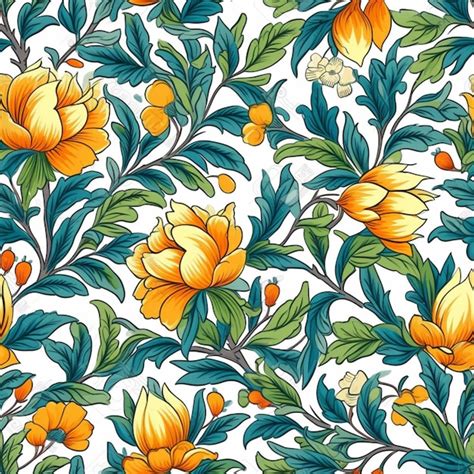 Premium Photo A Seamless Pattern With Orange Flowers And Green Leaves