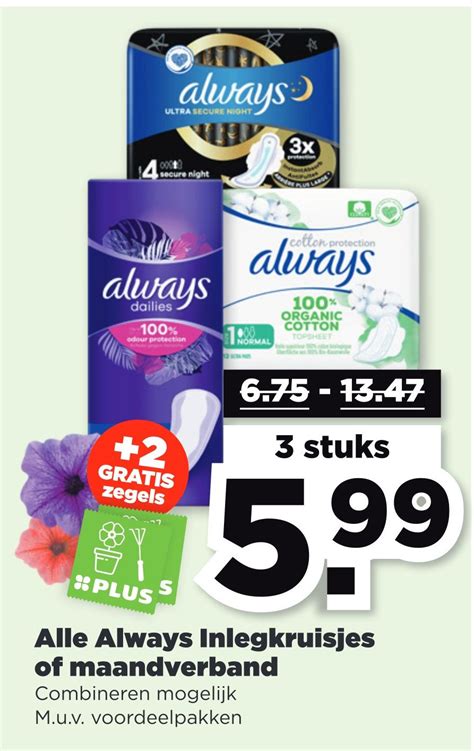 Alle Always Inlegkruisjes Of Maandverband Aanbieding Bij PLUS