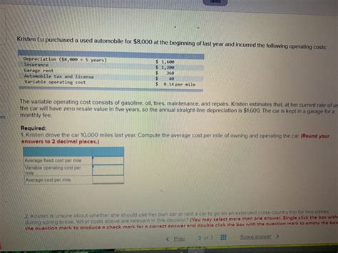 Solved Saved Kristen Lu Purchased A Used Automobile For Chegg