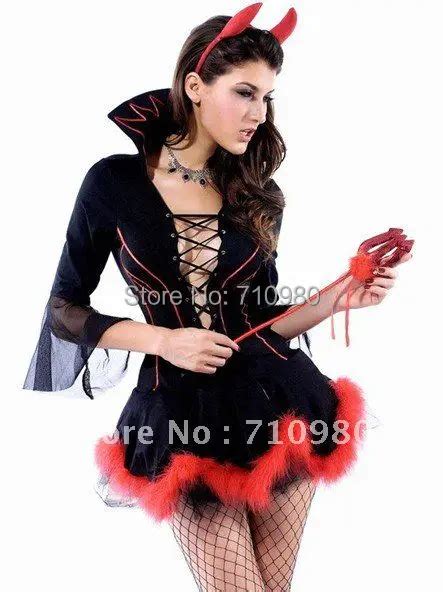 3 Pieces Red Sexy Devil Costume Adult Halloween Costume With Lace Up