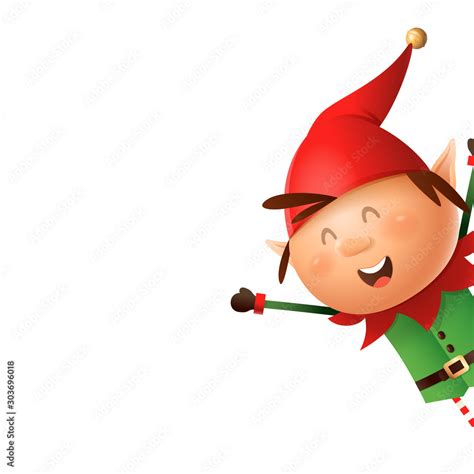 Christmas Elf Peeking On Right Side Vector Illustration Isolated On