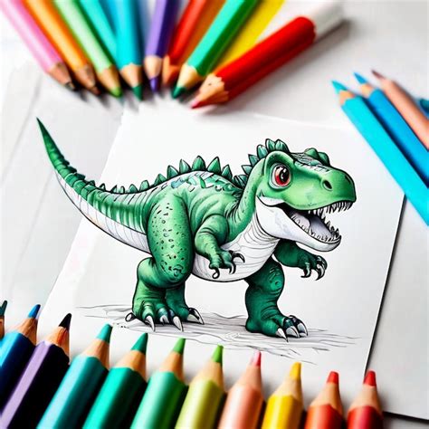 Premium Photo Cute Character Dinosaur Colored Pencil Art Dinosaur