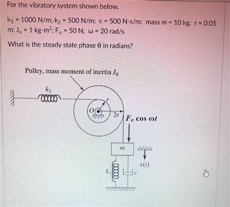 Solved For The Vibratory System Shown Below Ky 1000 N M Chegg