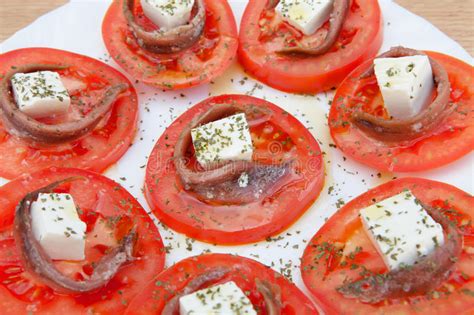 Tasty Tomato Slices With Cheese Stock Image Image Of Anchovy