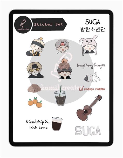 Suga Sticker Yoongi Sticker Bts Sticker Digital Etsy Sticker Set