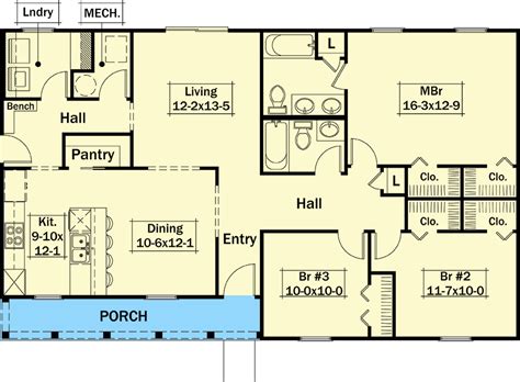 1400 Square Foot 3 Bed Ranch House Plan With 5 Columned Front Porch 5700ha Architectural