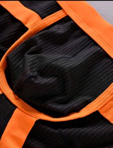 New Men S Sexy Silky Black Ribbed Jockey Brief W U Shaped Contoured Pouch Gay EBay