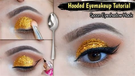 Viral Spoon Eyeshadow Hack Glittery Cut Crease Eyemakeup For Hooded