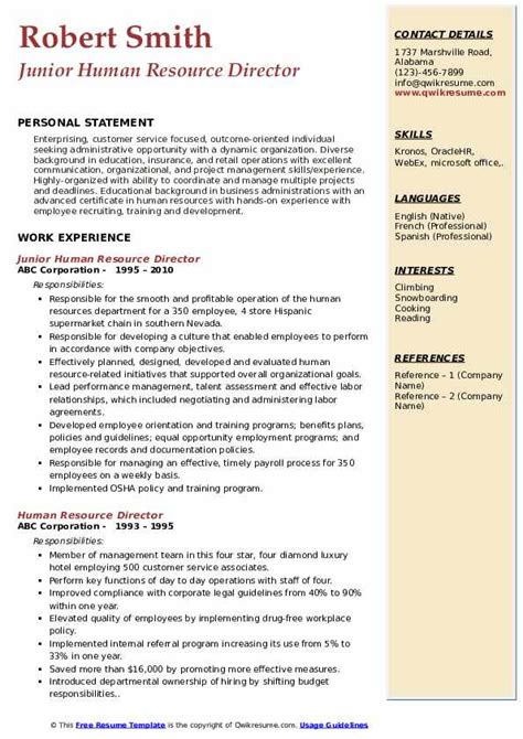 Human Resource Director Resume Samples Qwikresume