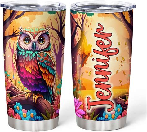 Hyturtle Personalized Owl Lovers Tumbler Owls Custom Name Stainless Steel Coffee