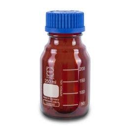 Lab Bottle DURAN GL45 250mL Brown Glass Round With Cap And