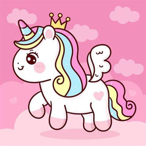 Premium Vector Cute Unicorn Pegasus Princess Cartoon Fly On Sky