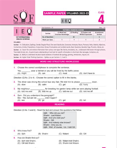 Ieo English Olympiad Sample Papers For Class With Solutions Hot Sex Picture