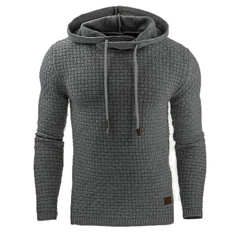 Drop Shipping Men Hooded Sweatshirt Solid Color Plaid Hoodies Male Long