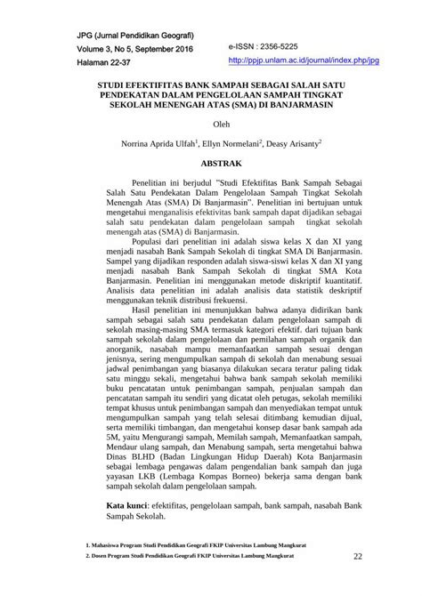 Pdf Studi Efektifitas Bank Sampah Sebagai Salah Satu Eprints Unlam