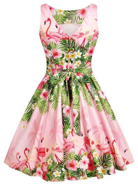 1950s Flamingo Floral Swing Dress Retro Stage Chic Vintage Dresses