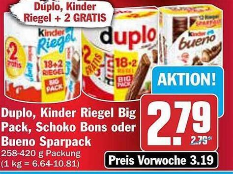 Duplo Kinder Riegel Big Pack Schoko Bons Oder Bueno Sparpack Angebot