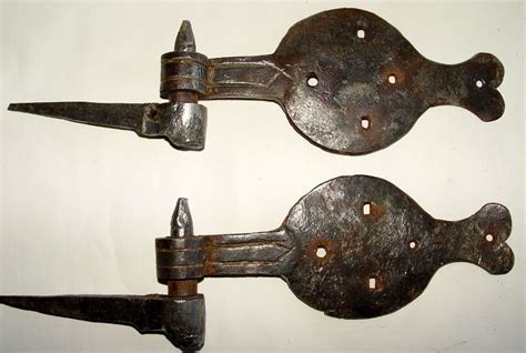 Pair 18th Century Iron Hinges With Pintels Wrought Iron Hardware