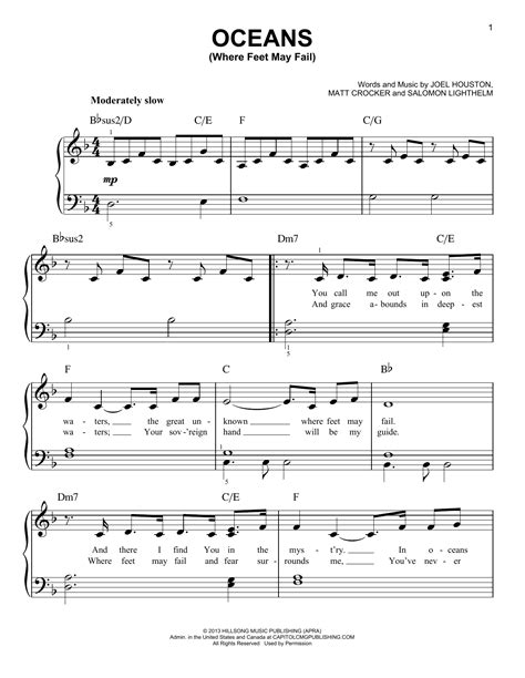 Oceans Where Feet May Fail By Hillsong United Sheet Music For Easy