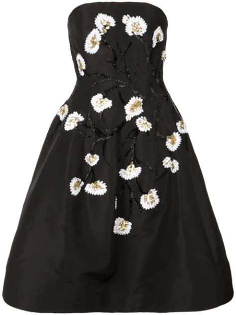 Oscar De La Renta Floral Embroidered Strapless Dress In Black Modesens