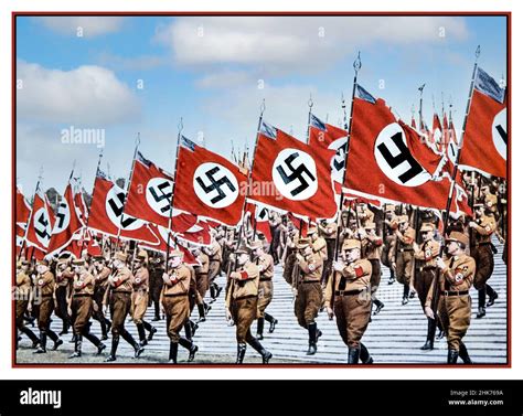 Sturmabteilung Sa Troops Marching With Nazi Swastika Flags Cut Out