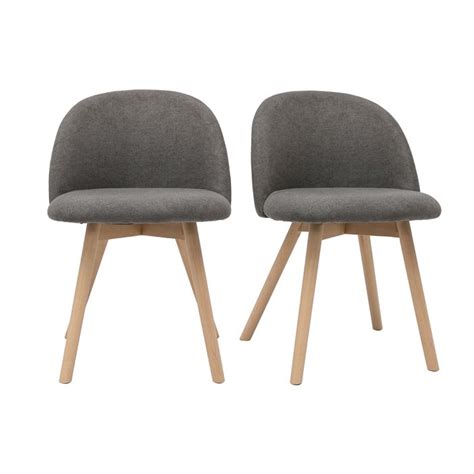 Miliboo Chaises scandinaves en tissu effet velours gris et hêtre