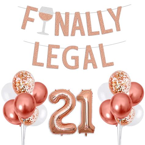 Buy St Birthday Decorations For Her Rose Gold Finally Legal Banner