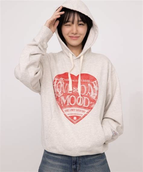 Musinsa Satur Saturday Retro Mood Graphic Hooded Sweatshirt Melange