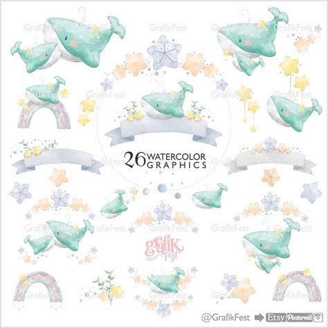 Whales Watercolor Watercolor Clipart Whales Clipart Nursery Clipart