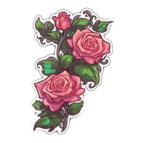 Adesivo De Tatuagem De Rosa Rosa Com Clipart De Folhas Verdes Vetor Png Design De Adesivo Com