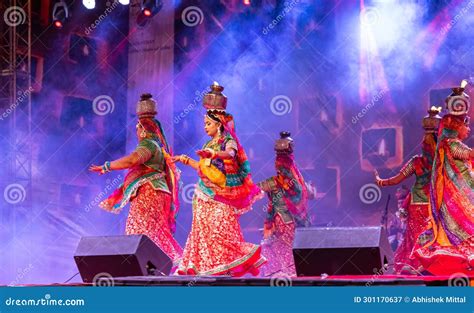 Female Artist Performing Rajasthani Folk Dance Ghoomar Editorial