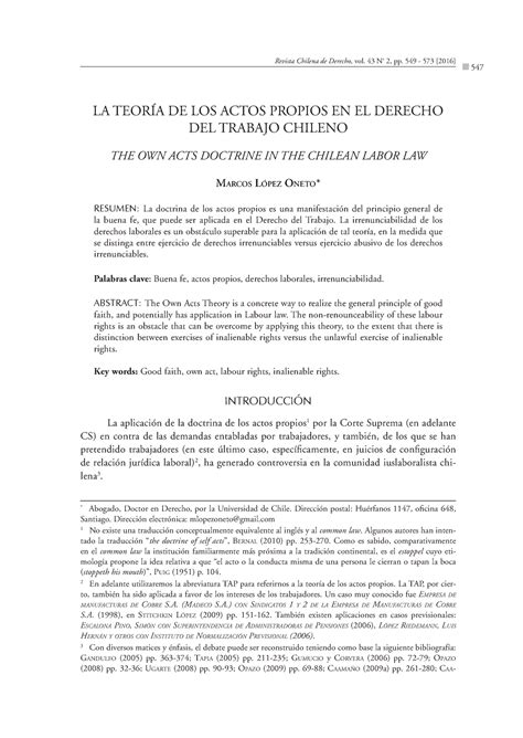 Teoria De Los Actos Propios En El Derecho Del Trabajo Marcos L Pez