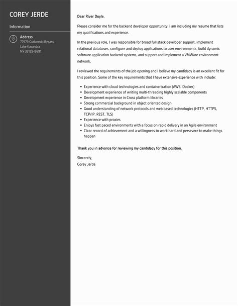 Backend Developer Cover Letter Velvet Jobs