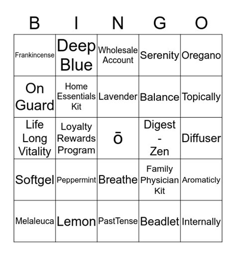 Essential Oil Bingo Card