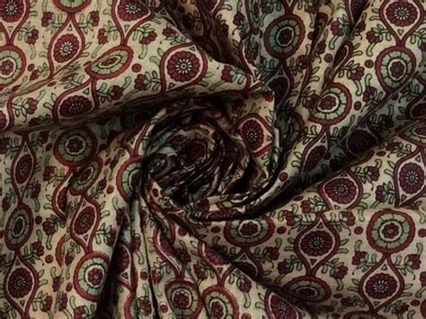 Beige Maroon Green Floral Printed Khadi Fabric Khadi Cotton Fabric