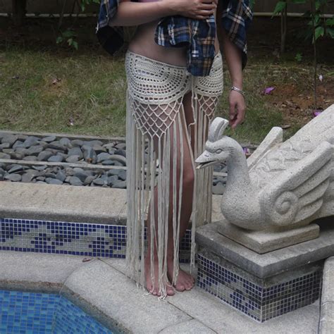 New Handmade Crochet Long Fringe Beach Skirt Cover Ups Sexy Women Bikini Swimsuit Bathing