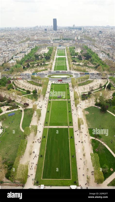 Aerial View Of Parc Du Champs De Mars In Paris France Seen From Eiffel